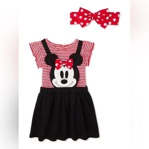 NWT! Disney Baby 3 Piece Minnie Pinafore Set